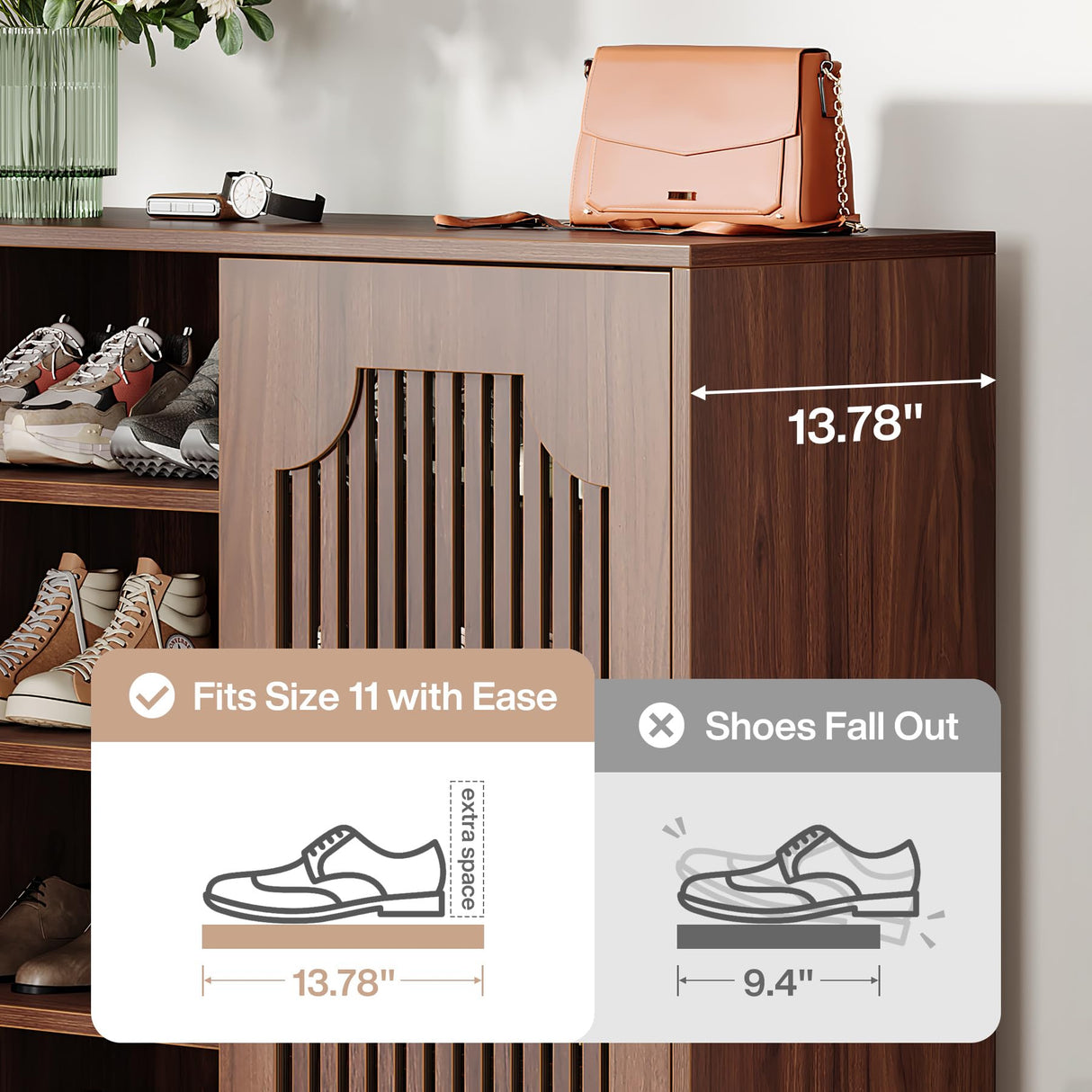 Tribesigns Shoe Cabinet with Doors, 5-Tier Shoe Storage Cabinet with Adjustable Shelves, 20 Pairs Wooden Shoe Rack Organizer, Narrow Shoe Cabinet for Entryway, Hallway, Living Room, Walnut Tribesigns