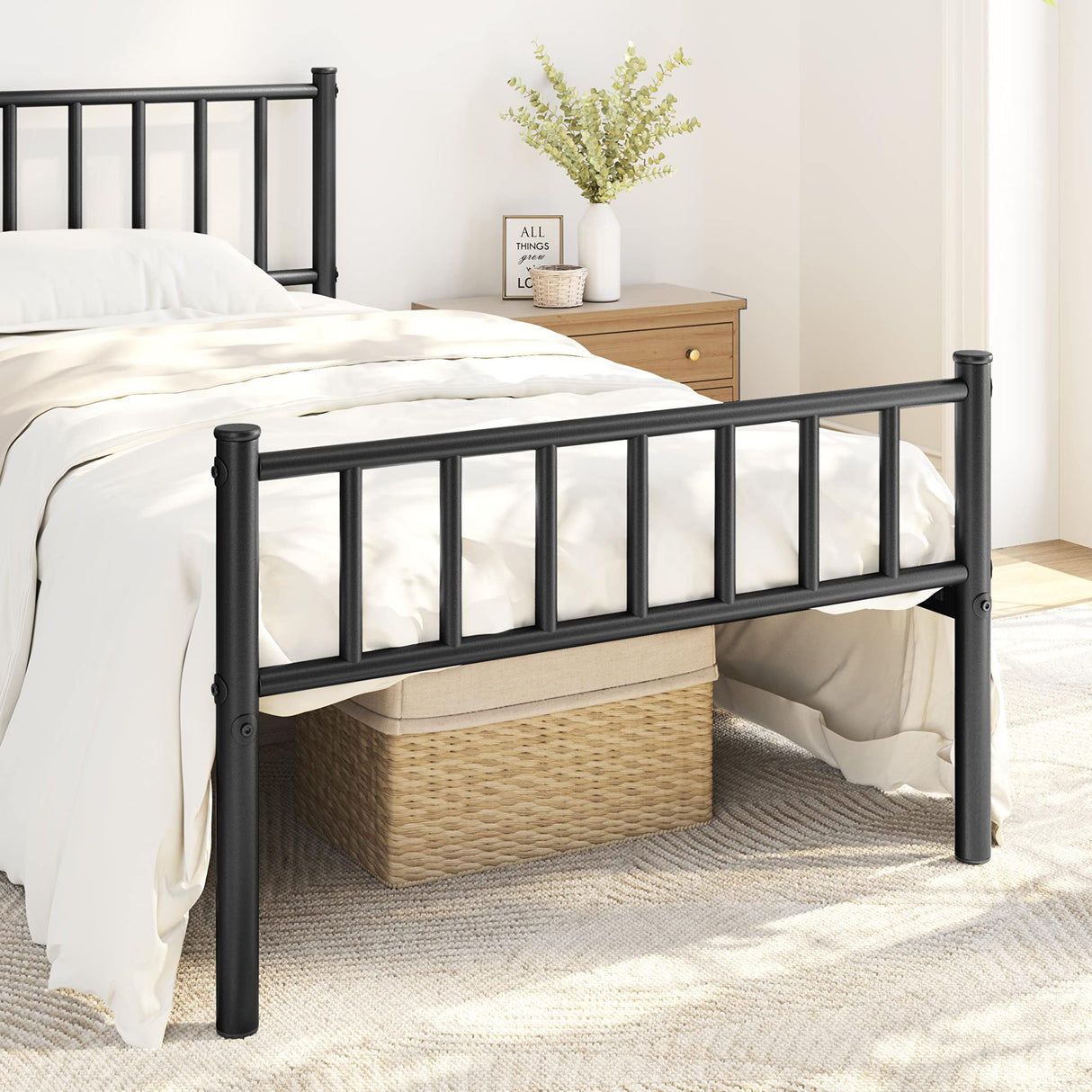 Yaheetech Twin Size Bed Frame Metal Platform Bed Frame Mattress Foundation with Spindle Headboard & Footboard/No Box Spring Needed/14 Inch Underbed Storage/Firm Support & Easy Set up Structure, Black Yaheetech