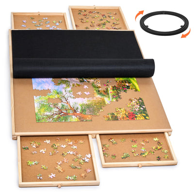 Gamenote 1500 Pieces Rotating Jigsaw Puzzle Table with Cover, Portable Large Puzzle Board with Drawer, Wooden Smooth Plateau Work Surface for Kids Family Game