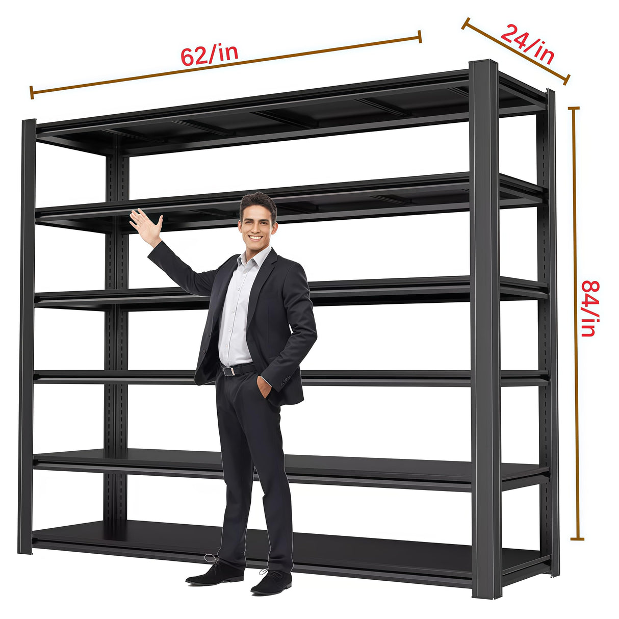 LI JIU HOME 84“H 6T Garage Shelving Heavy Duty Storage Shelves 3500 LBS Adjustable Metal Shelving Uints and Storage for Garage,Warehouse,School,Commercial,Business, 62 "W x 24 "D x 84 "H LI JIU HOME