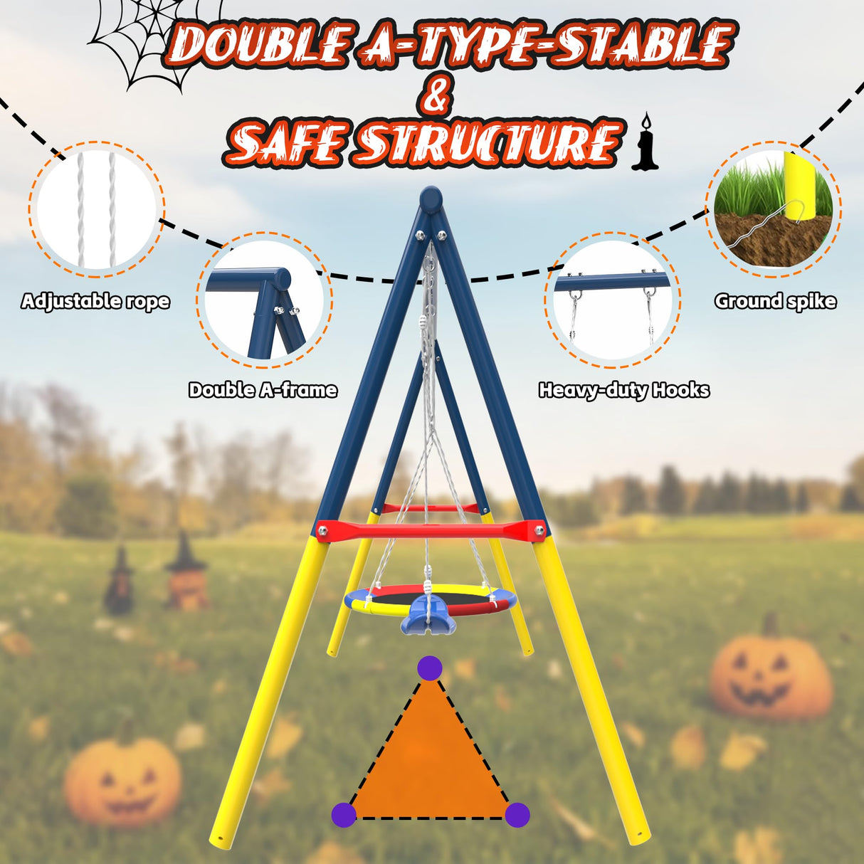 KDYMOD Swing Set for Backyard with Stand, Swing Heavy Duty 440lbs Metal Outdoor Swing Stand, Contain 1 Saucer 32" & 1 Belt seat 26.2" for Playground - Backyard Playset KDYMOD