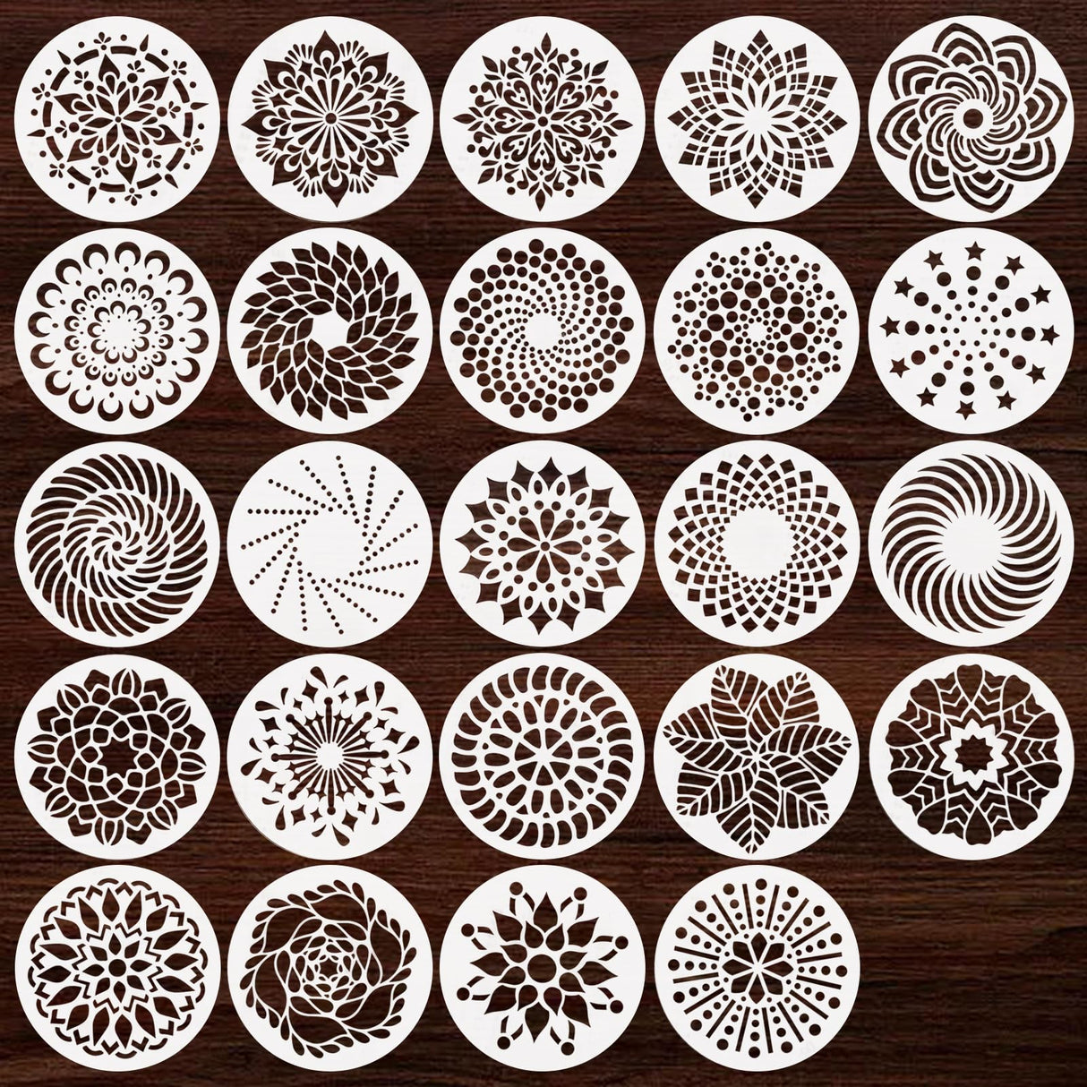 24 Pcs Mandala Stencils Reusable Stencils for Painting on Wood Mandala Dot Stencil DIY Craft Template for Painting on Rock Furniture Canvas Wall Home Decor Supplies, 5 Inch WOOPSOO