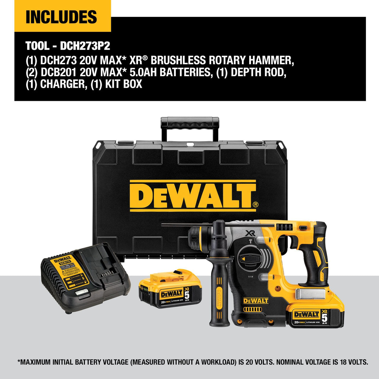 DEWALT DCH273P2 20V Max Brushless SDS Rotary Hammer with 5 Ah Batteries DEWALT