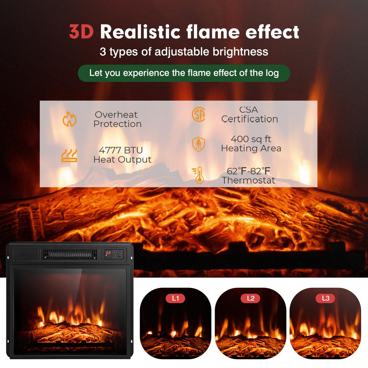 SIMOE Electric Fireplace TV Stand for 65in+ Tv, 19‘’ Fireplace with Mantel, Entertainment Center with 16 Color LED Lights, APP Control & 4 Mode, TV Console for Living Room, Remote Control, Timer SIMOE