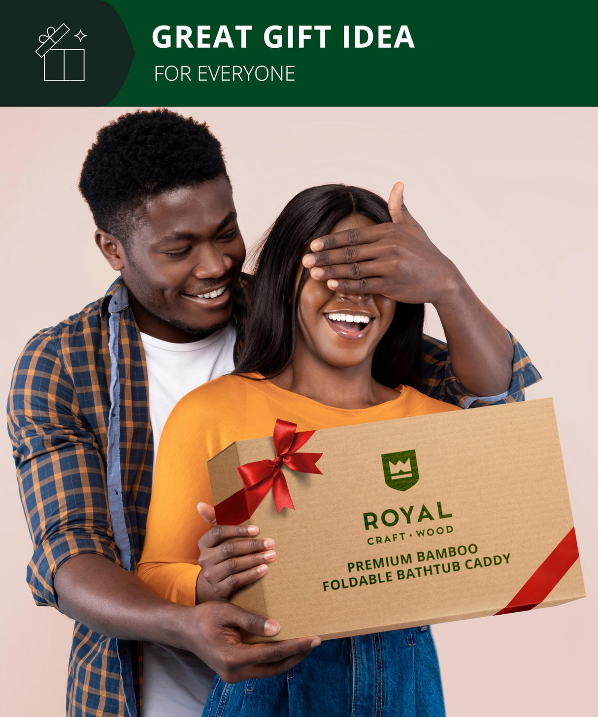 ROYAL CRAFT WOOD Premium Foldable Bathtub Tray - Wood Bath Tray for Tub, Bamboo Bathtub Shelf, Expandable Bath Table Tray, Luxury Bathtub & Bathroom Accessories for New Home & Unique Gift for Women ROYAL CRAFT WOOD