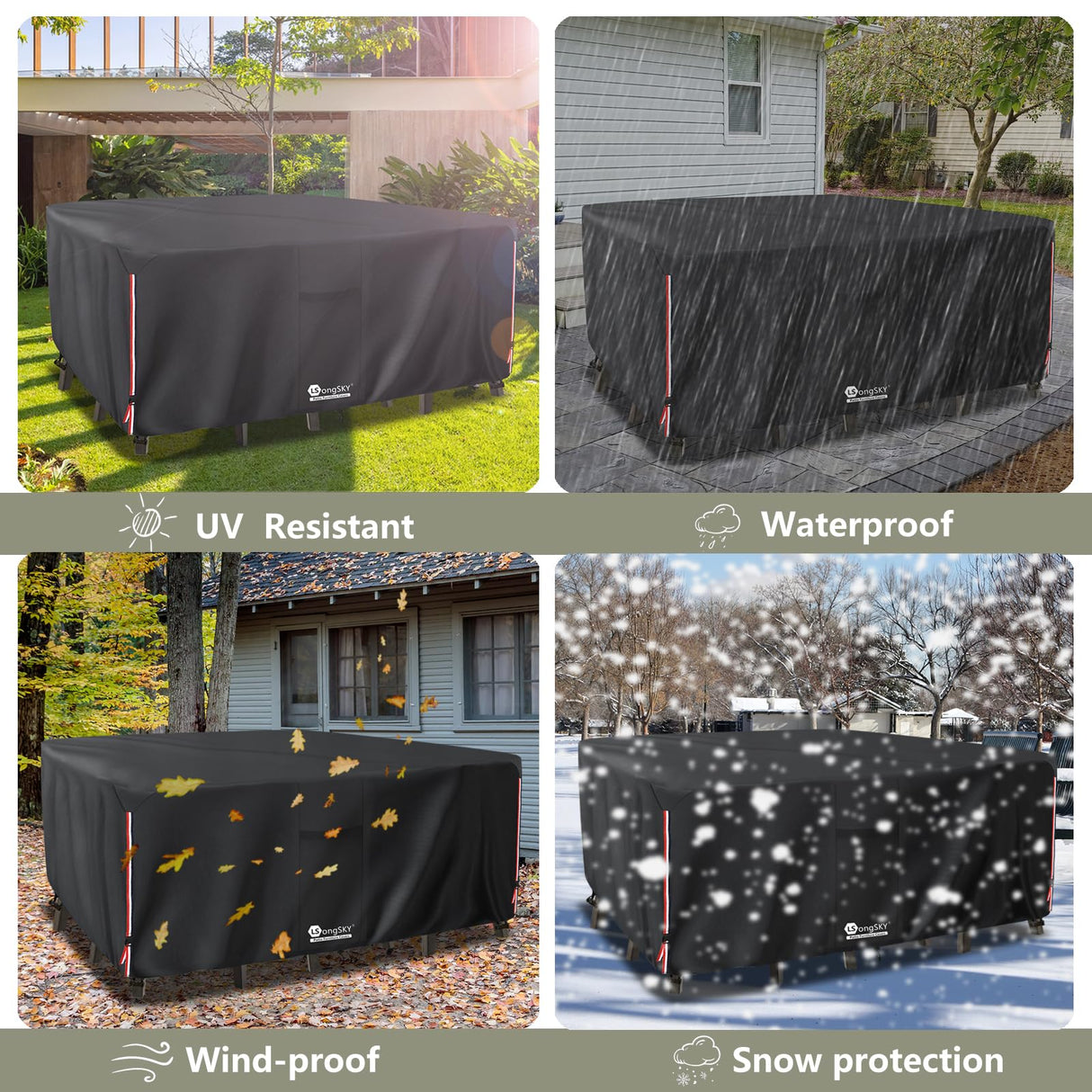 LSongSKY Outdoor Furniture Covers Waterproof,600D Heavy Duty Patio Cover for 6/7/8 PCS Sets Sectional Sofa Couch Dining Rocking Swivel Chairs Ottomans Coffee Table,111L x 74W x 28H inch Black LSongSKY