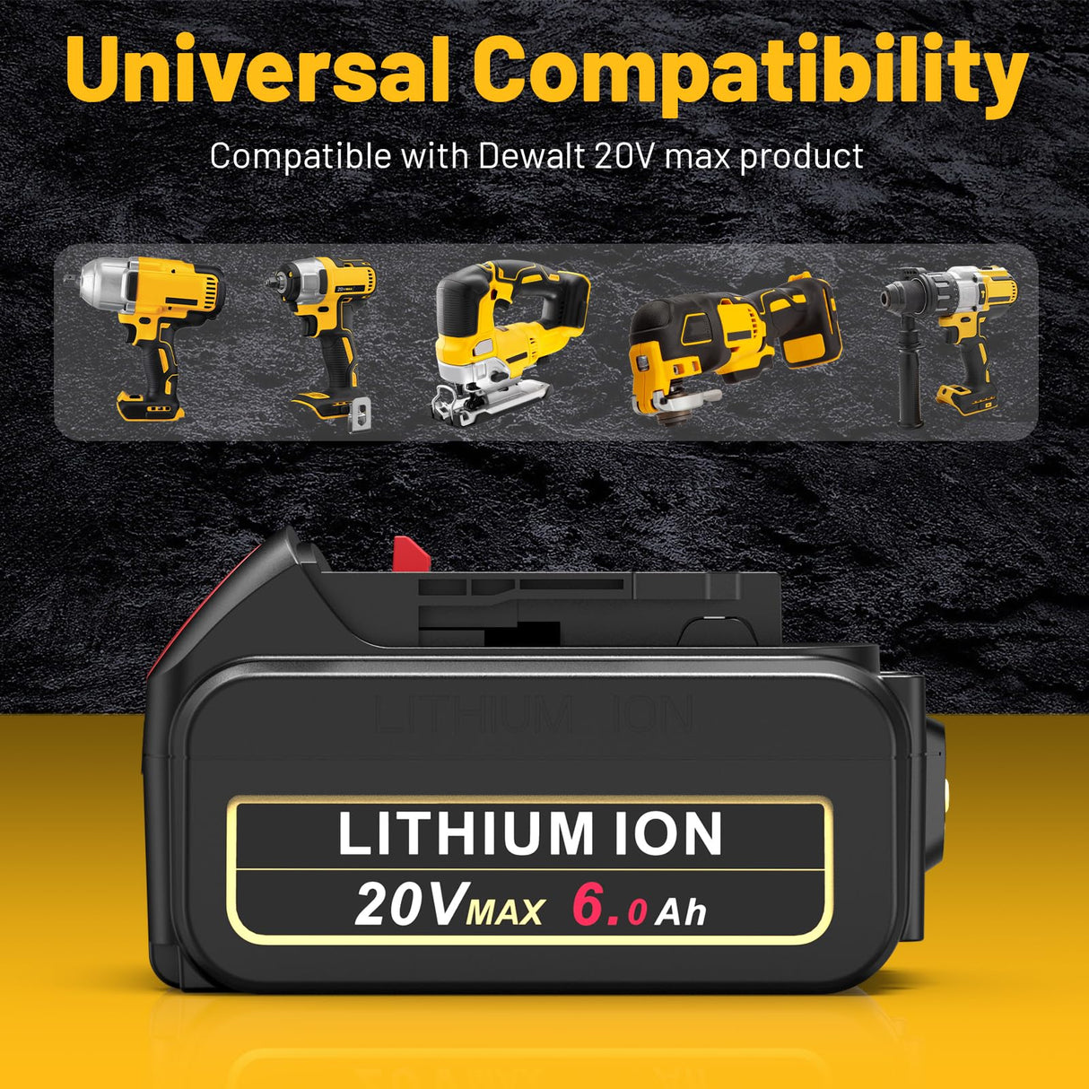 Futurebatt 20V Max Battery for DEWALT 20-Volt MAX Tools 6.0Ah Lithium Battery Replacement DCB206 DCB205 DCB204 DCB203 DCB201 DCB200 DCB181 DCB180 DCD DCF DCG DCS Series Futurebatt