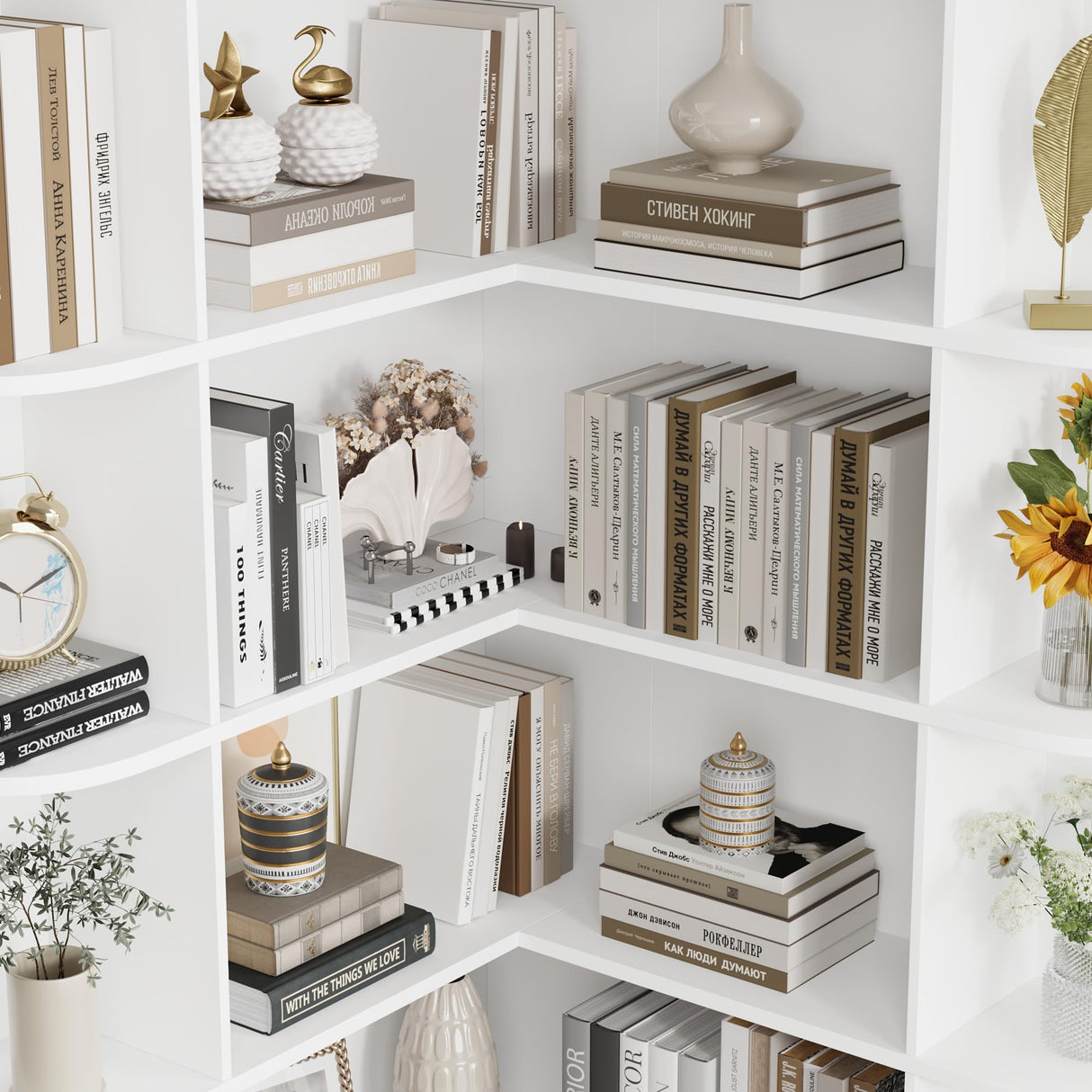 FOTOSOK 74” Tall Corner Bookshelf, 6-Tier Bookshelf and Bookcase with Open Storage, L Shaped Tall Bookcases Wooden Storage Shelves for Home Office, Thickened Boards for Better Load Bearing, White FOTOSOK