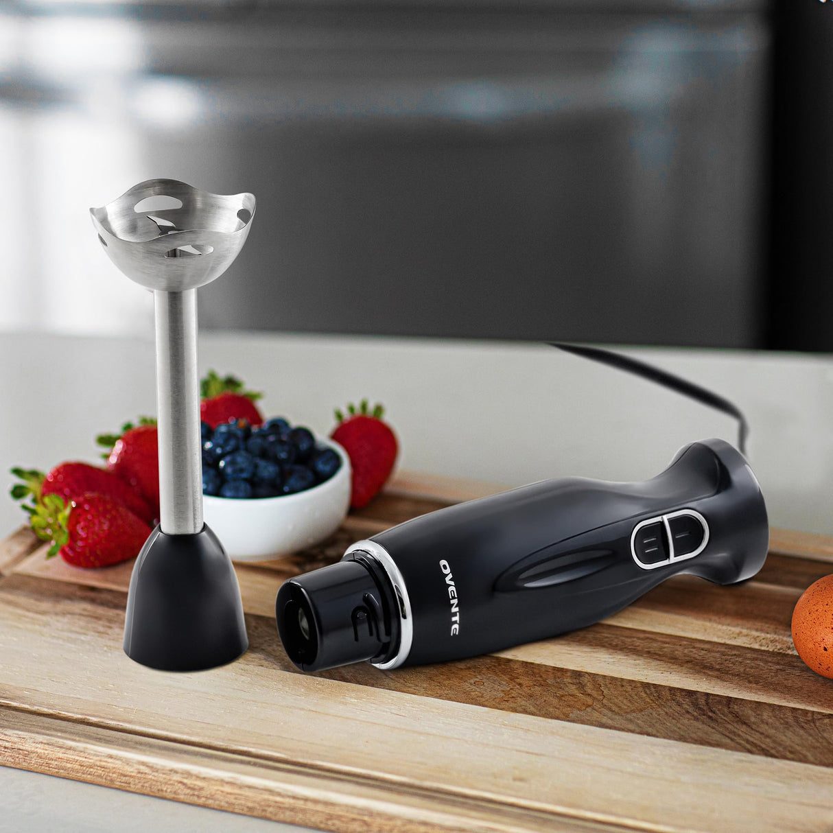 OVENTE Electric Immersion Hand Blender 300 Watt 2 Mixing Speed with Stainless Steel Blades, Powerful Portable Easy Control Grip Stick Mixer Perfect for Smoothies, Puree Baby Food & Soup, Black HS560B OVENTE