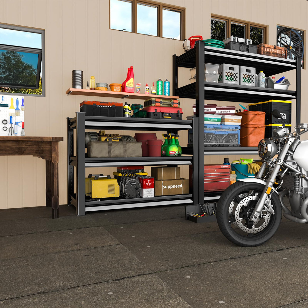 SUPPNEED Adjustable Garage Shelving Heavy Duty 1500LBS Loads, 48”W Large Shelving Units and Storage,48”W×16”D×36”W Garage Storage Shelves,3-Tier Metal Shelves for Warehouses,Kitchen(Black) SUPPNEED