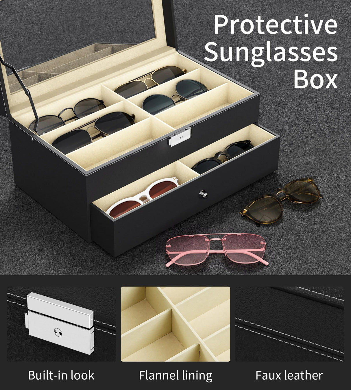 NEWLOOP Sunglasses Case Storage Organizer - Sunglass Organizer See-through Display Case Multiple Pairs Glasses Holder Stand 2-layer Eyeglass Jewelry Watch Collection Box with 12 Slot NEWLOOP