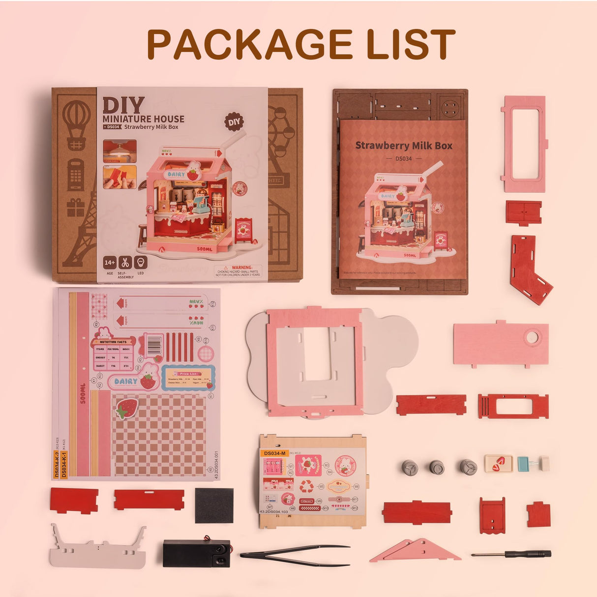 Wowood DIY Mini House Building Miniature Kit Milkbox, Miniature Lifestyle Bookshelf Decoration, Cute Craft Kits for Women or Girls 14+, Kawaii Gifts Hobbies for Crafters (Strawberry Milkbox) Wowood