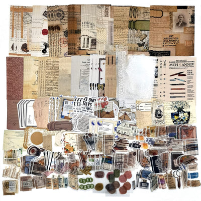 260PCS Vintage Journaling Scrapbooking Supplies Scrapbook Sticker Paper Ephemera Pack for Bullet Junk Journal Planners Collage Craft Notebooks Album (Pen Ink and Letter)