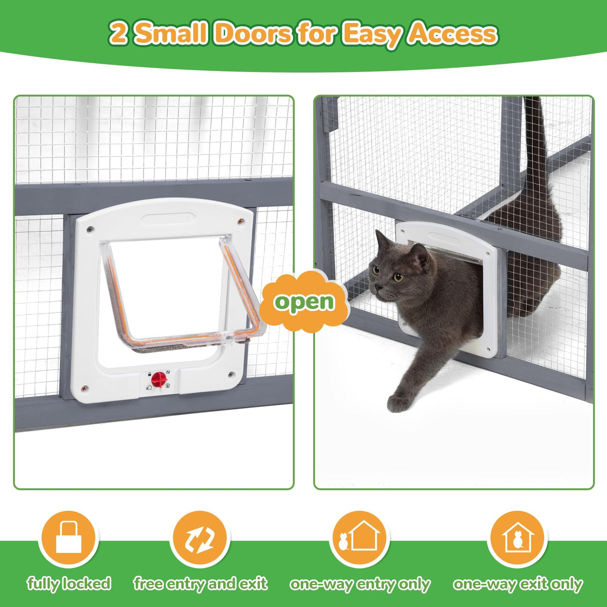 Large Catio Outdoor Cat Enclosure, 53.5ft² Extra Large Outdoor Catio for Multiple Cats, Big Wooden Walk-in Outside Cattery Cat Run with Weatherproof Full Cover, Window Access Avaliable, Grey COZIWOW