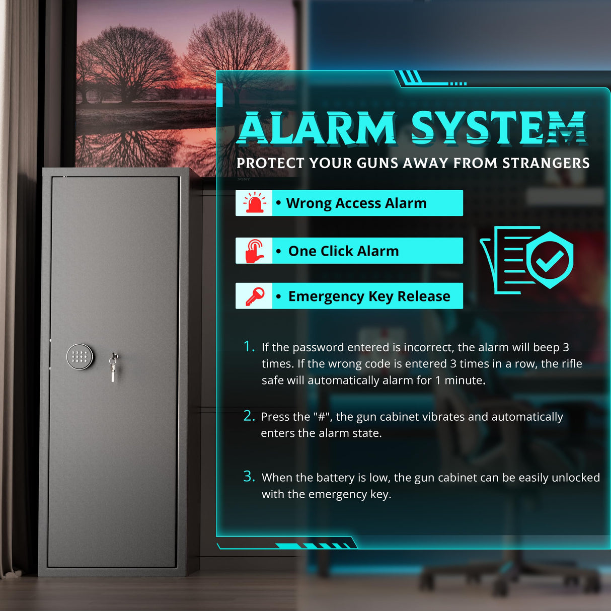 SUNCROWN 10-12 Gun Safe, Rifle and Pistol Home Safe, Large Rifle Safe, Digital Keyboard Gun Cabinet with Pistol Bag and 3 Adjustable Brackets for Home Use, Black SUNCROWN