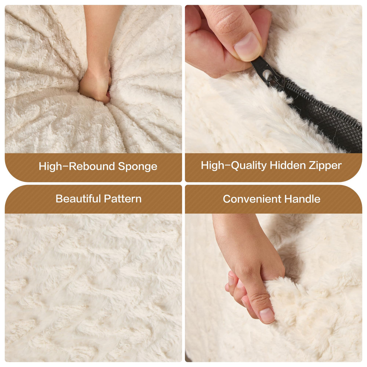 Hobestluk 3ft Bean Bag Chairs for Adults Large Beanbag Chair with Chevron Plush Fur Cover Big Bean Bag Chair for Living Room Bedroom Dorm Office - White (36” x 36” x 22”) Hobestluk