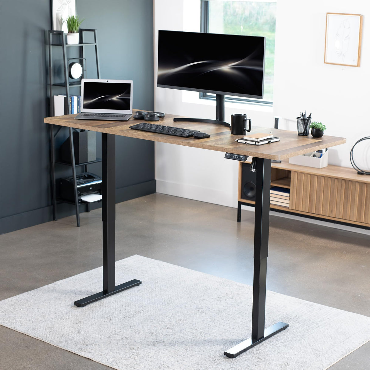VIVO Electric 71 x 30 in Standing Desk, Memory Height Adjustment, 1B Series, Reclaimed Wood Top Black Frame, DESK-KIT-1B7P VIVO