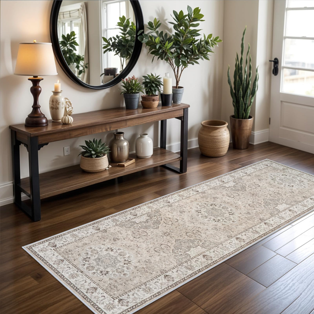 2x6 Hallway Washable Runner Rug : Vintage Soft Kitchen Laundry Runner with Non Slip Backing Farmhouse Entryway Living Room Floor Mat Stain Resistant Carpet for Bedroom Bathroom Distressed Beside Rug HY HAO YUN LAI