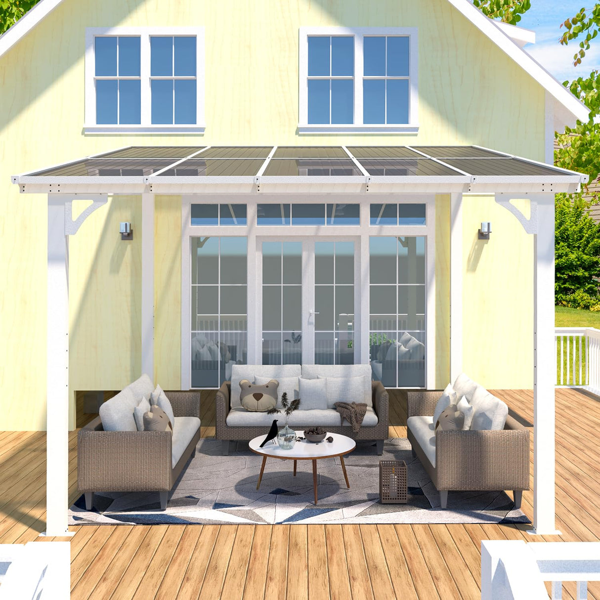 AECOJOY 10' x 8' Pergolas and Gazebos on Clearance in White, Large Wall Mounted Pergola, Outdoor Patio Lean to Gazebo Metal Awnings for Decks,Patio, Porch, Backyard and More AECOJOY