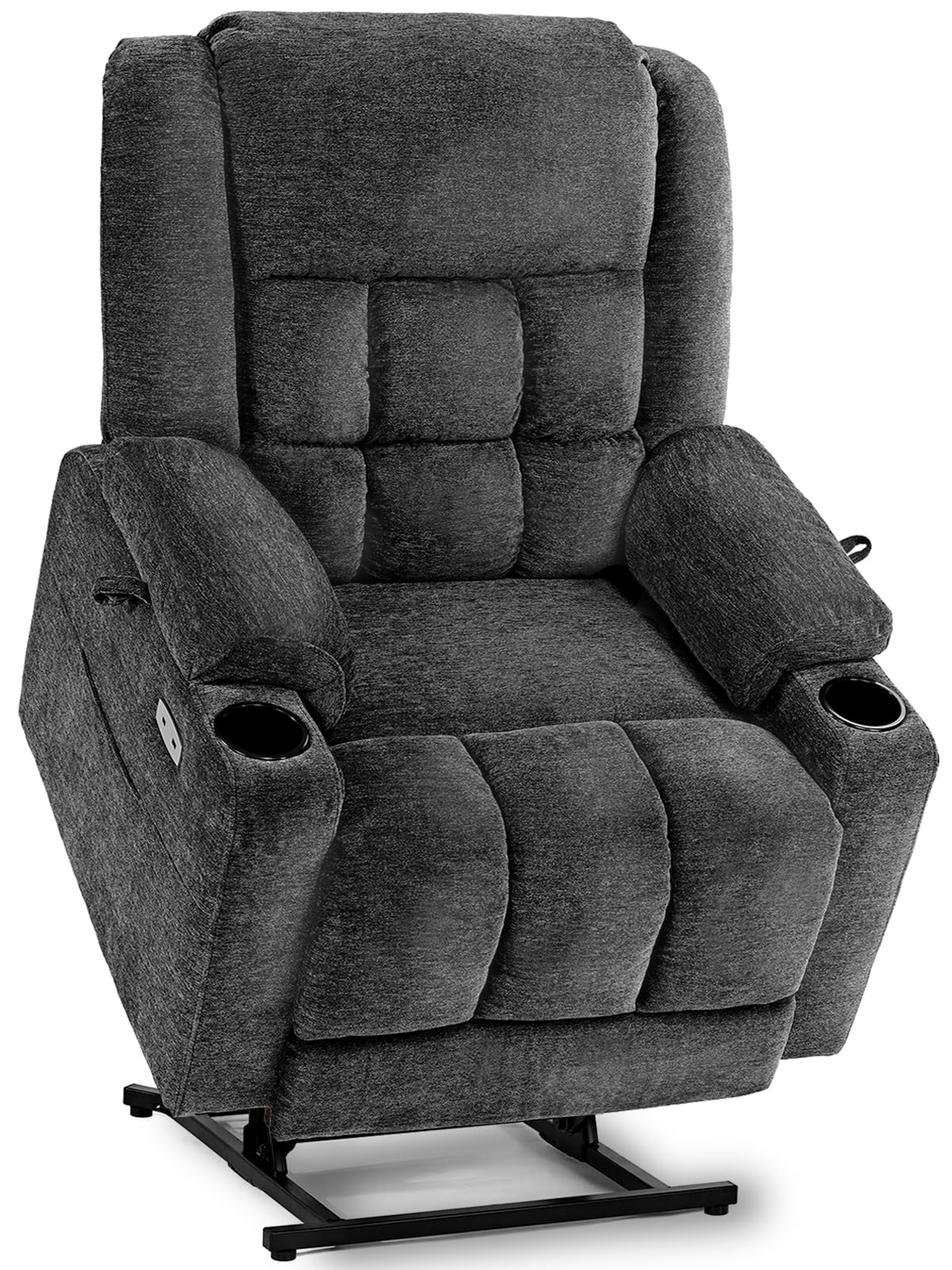 EONIX Dual Motor Lay Flat Power Lift Recliner Chair for Elderly, Electric Recliner Lift Chair for Adults with Heat and Massage, Cup Holders, 400lbs Heavy Duty, SLRY014062, Dark Grey EONIX