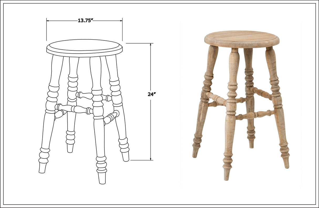 East at Main Baylor Farmhouse Counter Stool, Rustic Vintage-Style Wooden Bar Stool, 24-Inch Solid Wood, Pre-Assembled for Kitchen & Home Bar, Sustainable, Brown Finish East at Main