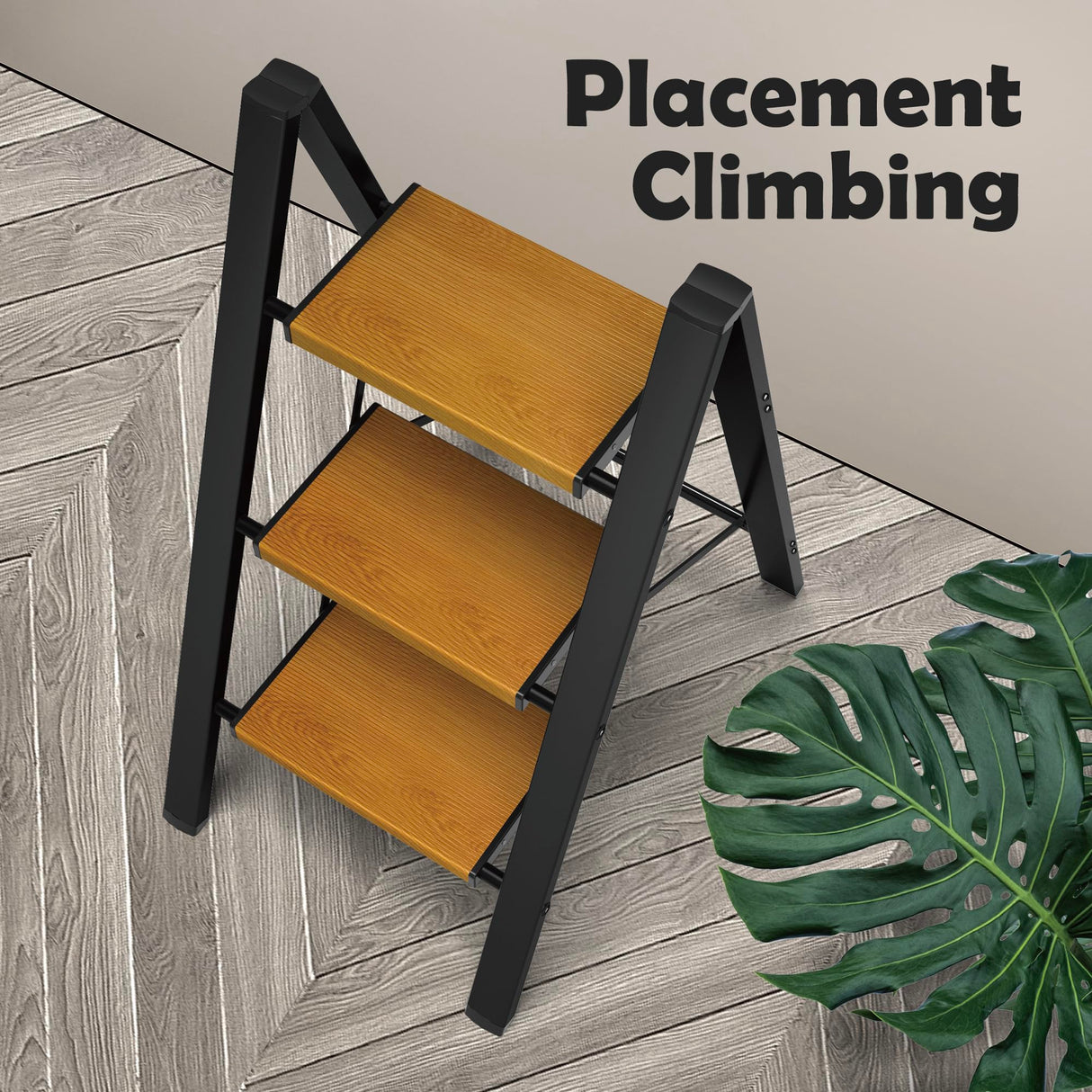 Taranta 3 Step Ladder,Aluminum Lightweight Folding 3 Step Stool with Anti-Slip Wide Pedal, 330lbs Capacity Step Ladder for Household,Kitchen,Office - BlackWoodgrain taranta