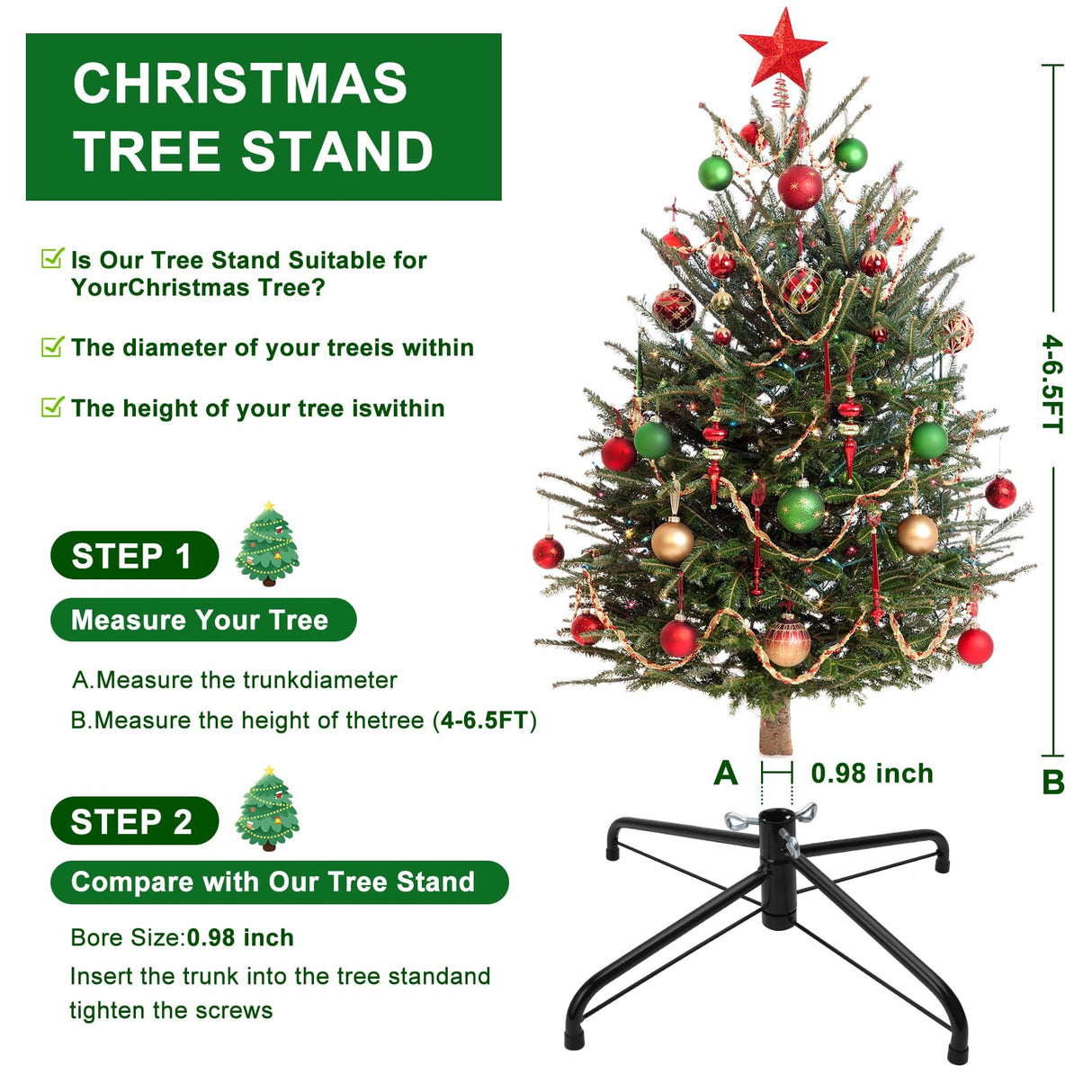 Christmas Tree Stands, Universal Folding Christmas Tree Stands For Fits 0.5-1.1 Inchs Tree Pole, 3 Ft To 8 Ft Artificial Trees WoodArtSupply