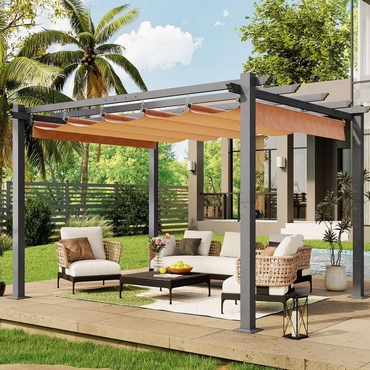 Jolydale 10'×12' Outdoor Pergola, Metal Patio Pergola with Shade Cover, Upgraded Canopy, Adjustable Roof for Garden and Backyard Jolydale