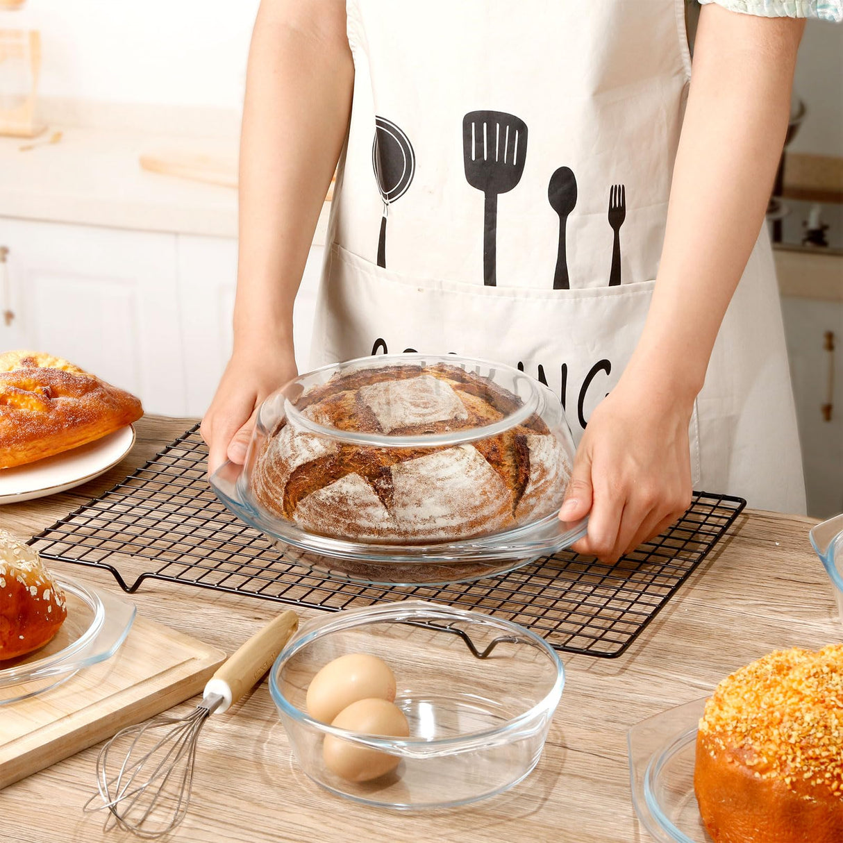 ZYER Round Glass Casserole Dish Set, Glass Casseroles Cookware with Glass Lid, Glass Casserole Dish With Lid(Set of 3-1L+1.4L+1.7L) ZYER