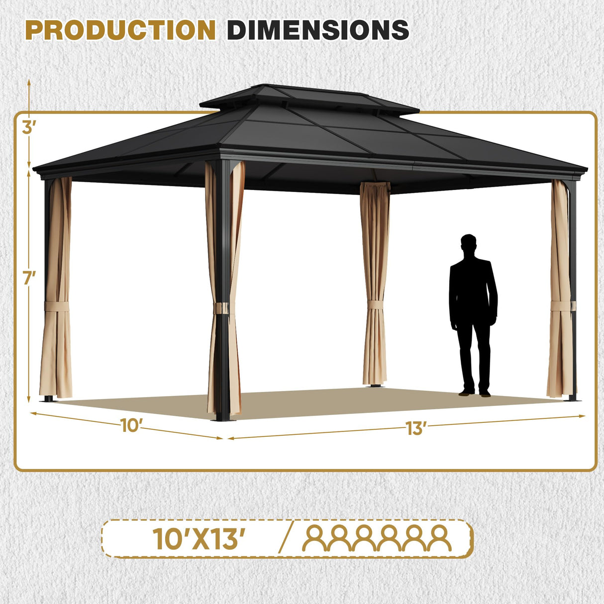 Devoko 10X13 FT Hardtop Gazebo Double Polycarbonate Roof Outdoor Canopy Gazebo with Nettings and Curtains Aluminum Frame for Patios, Gardens, Lawns (10' x13' Double Polycarbonate Roof) Devoko