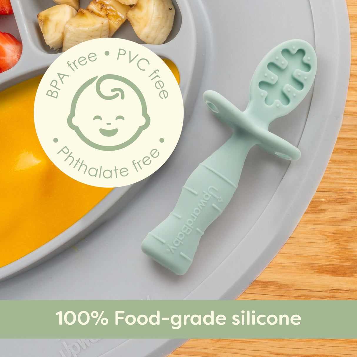 UpwardBaby 3-Pack Silicone Baby Feeding Spoons with Anti-Choke Barrier for Self Feeding 6 Months, Infant First Stage Textured Toddler Utensils, Baby Led Weaning Spoons UpwardBaby