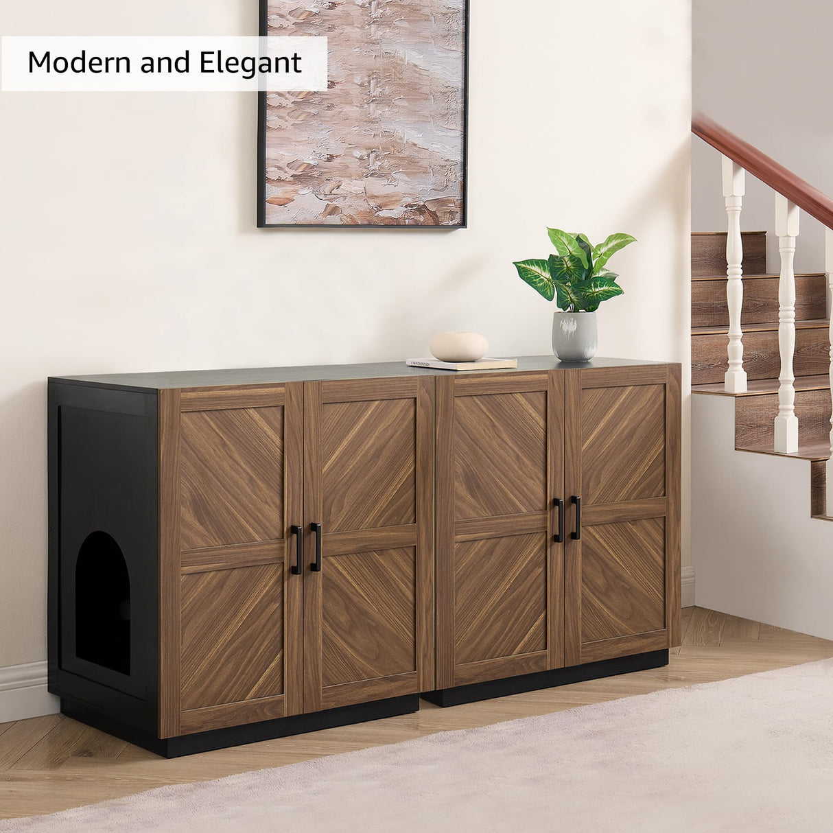 unipaws Cat Litter Box Enclosure with Shelves, Tall Hidden Litter Box Cover for Tall or Top Entry Litter Box, Kitty Enclosed Litter Box Cabinet, Cat Box Furniture, Walnut unipaws