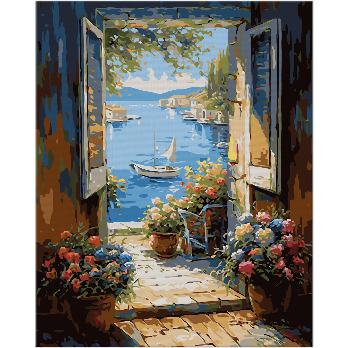 NiArt Paint by Numbers for Adults Beginners, DIY Paint by Numbers on Canvas for Kids, Oil Painting Kits for Gift Home Wall Decor, 10 Brushes and Acrylic Paint, 16x20 Inch, (Seaside Town, Unframed) NiArt