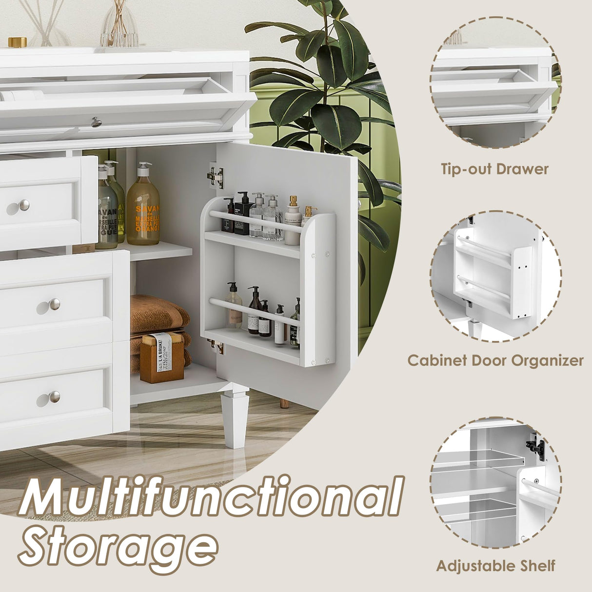Merax 36 Inch Bathroom Vanity with Sink Combo, Solid Wood Frame Bathroom Vanities with 2 Drawers & Soft Closing Doors & Tip-Out Drawer, Modern Bathroom Sink Cabinet with Undermount Sink Merax