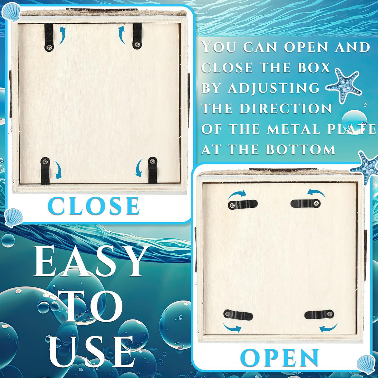 Threehoney Wood Tissue Box Cover Square Beach Farmhouse Bathroom Accessories Conch Starfish White Tissue Box Holder with Slide out Bottom Panel Rustic Beach Room Decor Decorative Coastal Napkin Holder Threehoney