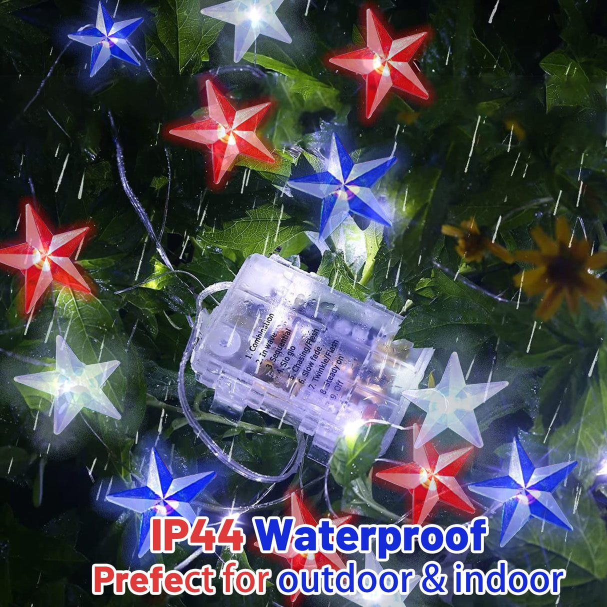 4th of July Decorations Red White and Blue String Lights Battery Operated 16FT 50 LED Patriotic Fairy Lights with Timer & Remote for Independence Day Memorial Day Fourth of July Decor for Home Ineximun