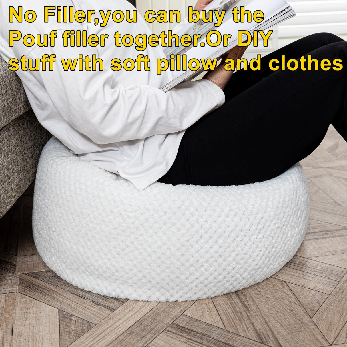 Asuprui Pouf Ottoman Unstuffed Pouf Ottoman Foot Rest No Filler Floor Pouf Soft Foot Stool 20x20x12 Inches Fuzzy Chair Floor Chair Foot Rest with Storage for Living Room Bedroom White Pouf Cover Asuprui