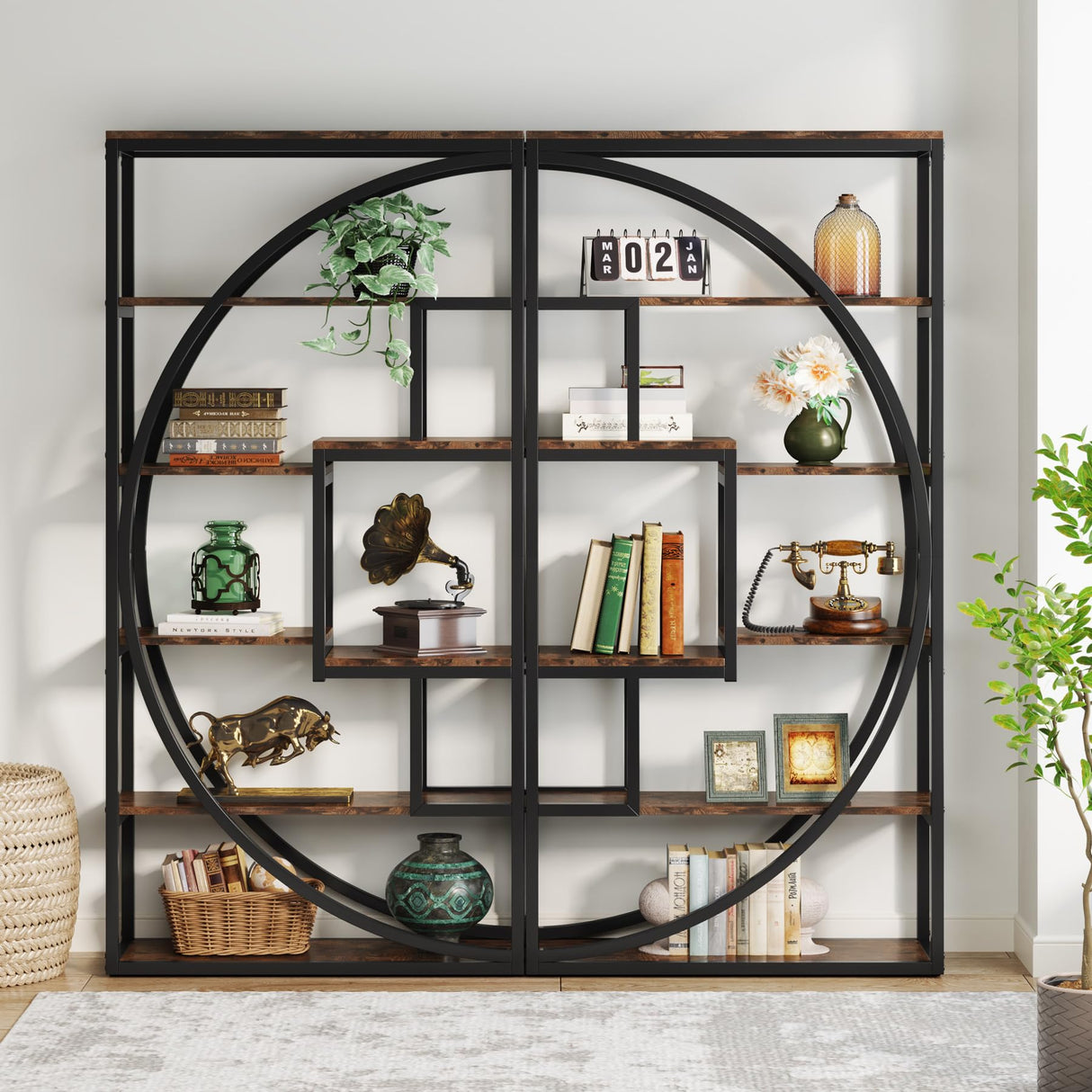Tribesigns Bookshelf, Industrial 5-Tier Etagere Bookcase, 70.8 inch Tall Bookshelf with 8 Open Storage Shelf, Book Shelf Display Tack Shelving Unit for Home Office Living Room, Rustic Brown Tribesigns