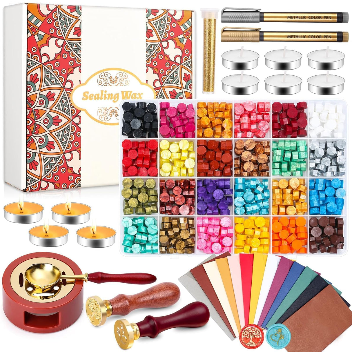 Paxcoo Sealing Wax Kit with Wax Seal Beads, Stamp, Warmer, Spoon, Envelopes for Letter Sealing PAXCOO