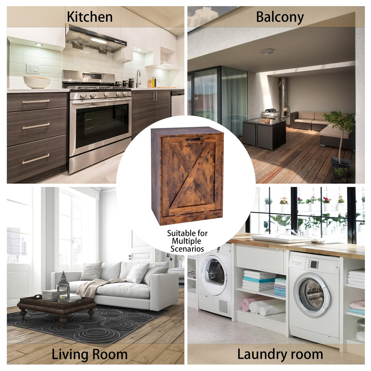 Zedesey 13 Gallon Wooden Tilt Out Trash Cabinet Hidden Trash Can Kitchen Recycling Cabinet Laundry Cabinet for Kitchen, Living Room (Brown) Zedesey