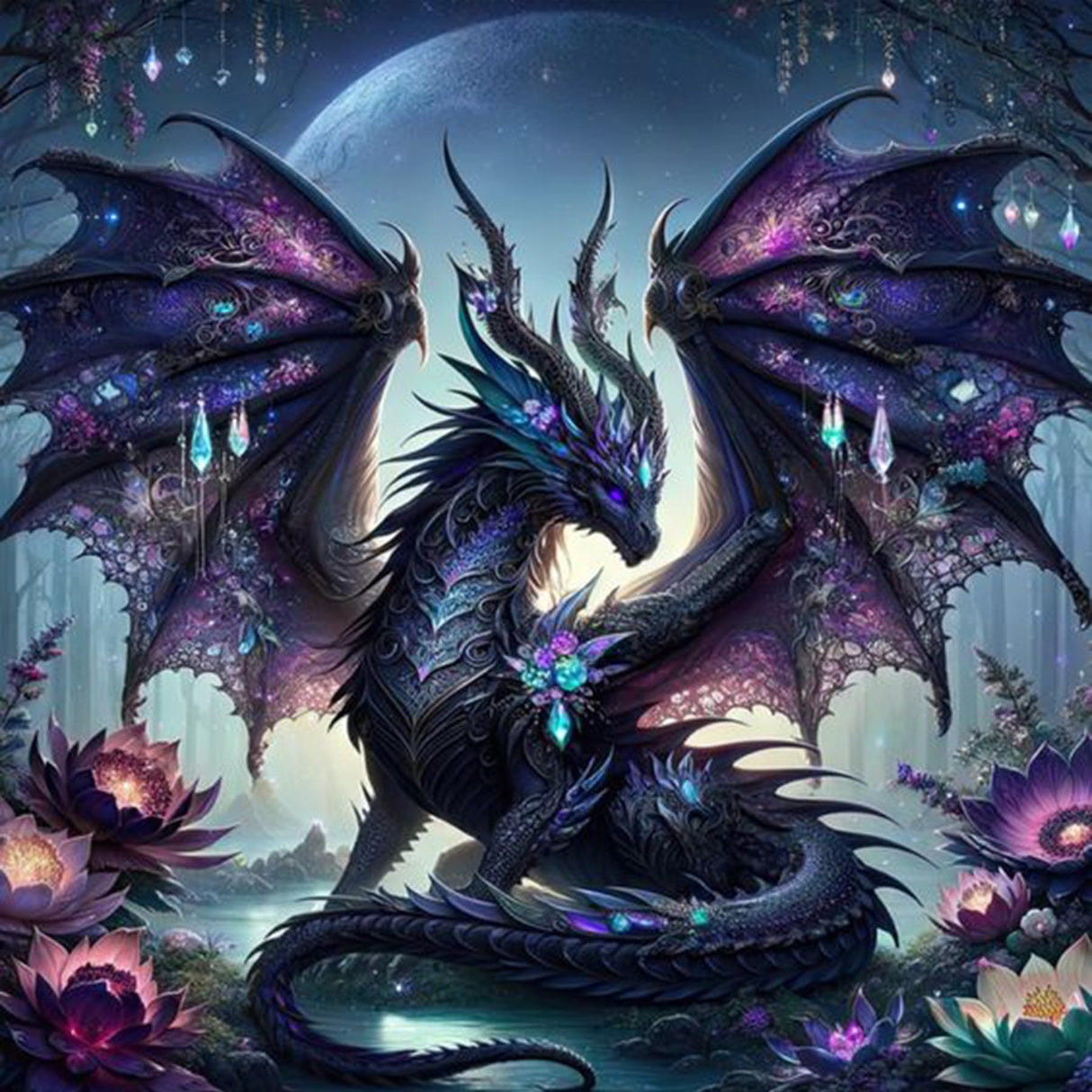 Ekuxom 5D Dragon Diamond Art Kits for Adults, Dragon Diamond Painting Kits for Adults, Round Full Drill Diamond Art Craft for Home Wall Decor 14x14 inch Ekuxom
