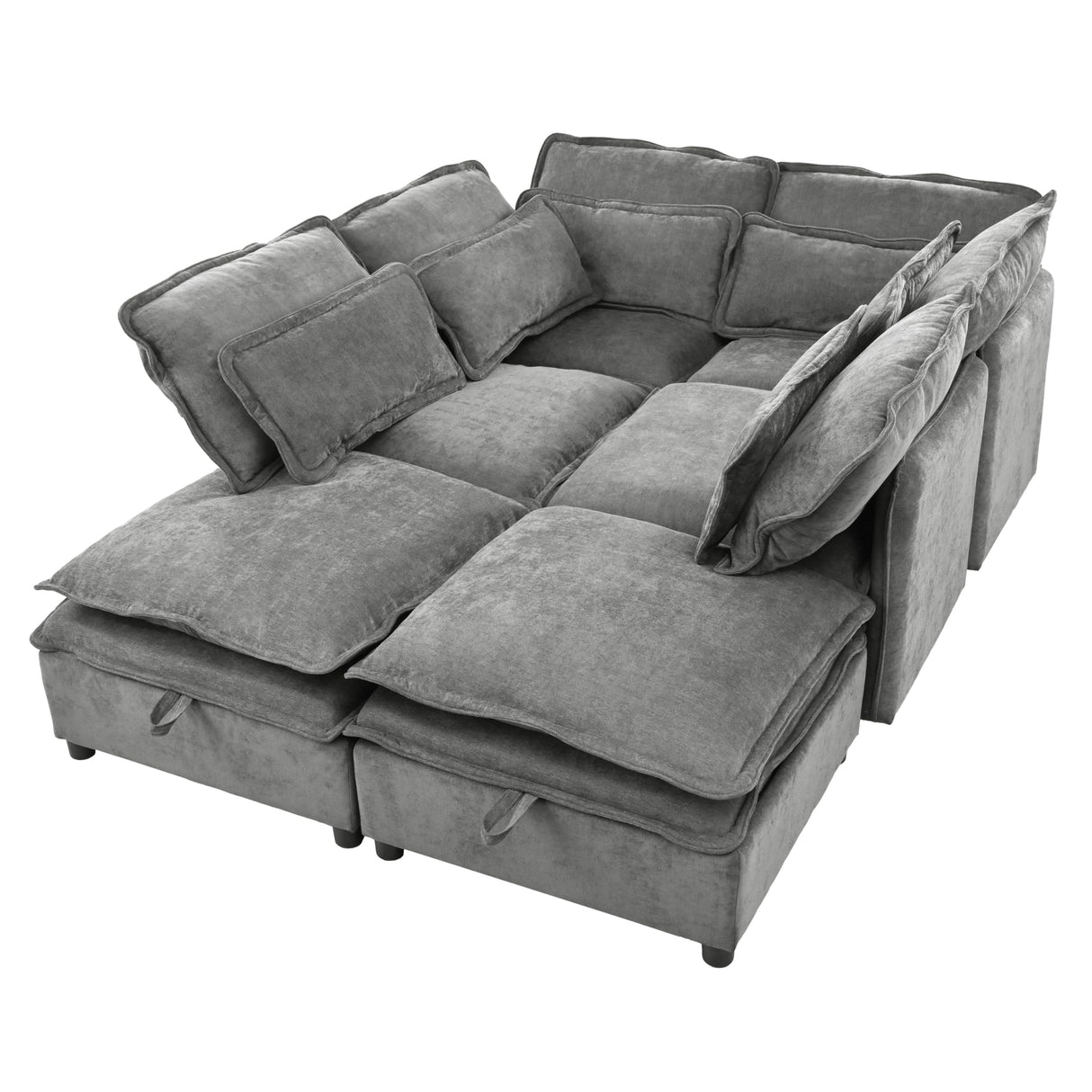 Merax Modular Sectional Sofa with Storage, Freely Combinable Modern Couch Bed with Double-Layer Cushions, for Living Room, Office, and Apartment, Grey Merax