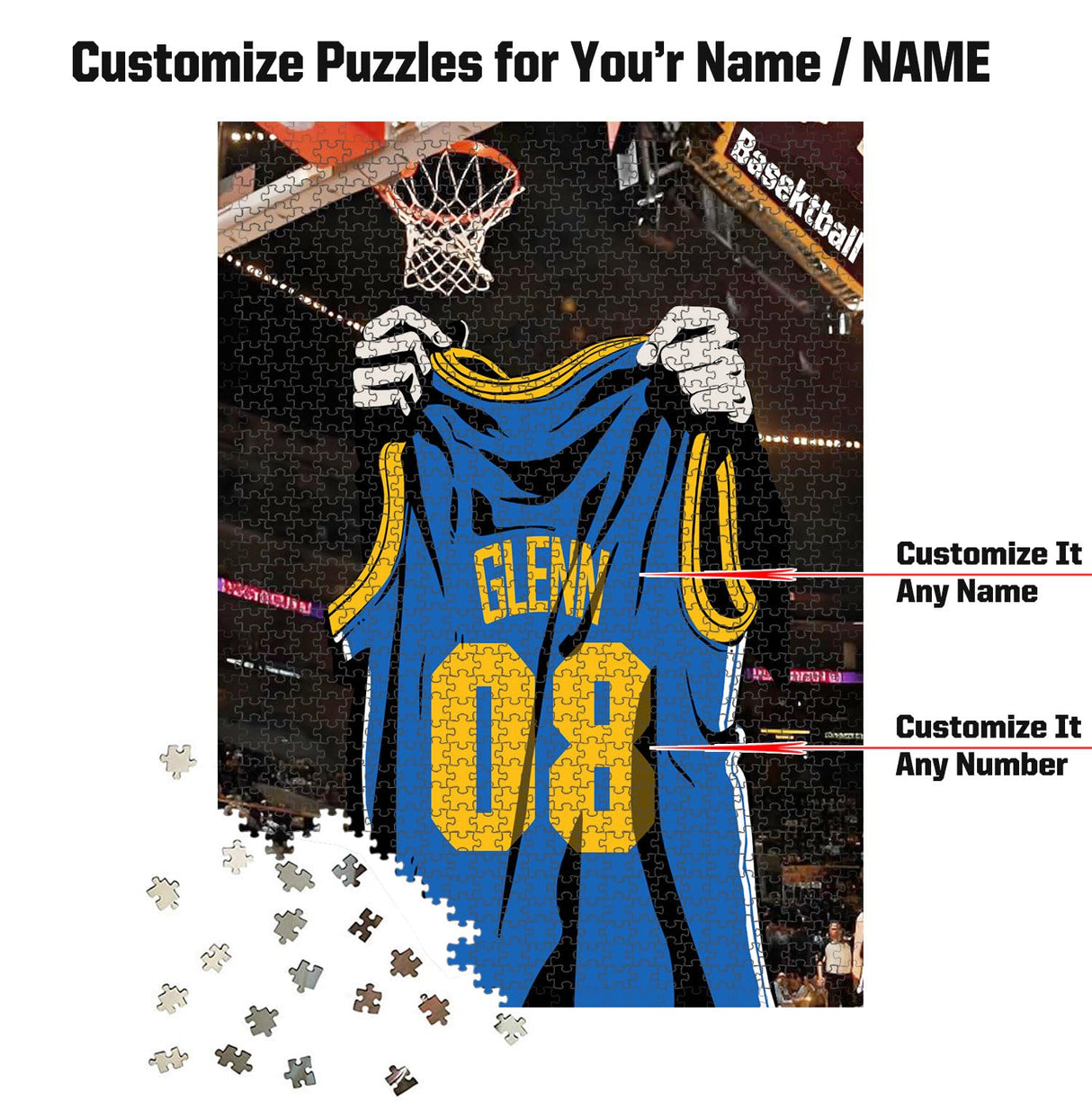 MBHappy Wooden Jigsaw Puzzles for Adults - Custom Name and Number on (Golden State) Basketball Player Art Photo - 300 500 1000PCS Puzzles Game Home Wall Decor MBHappy