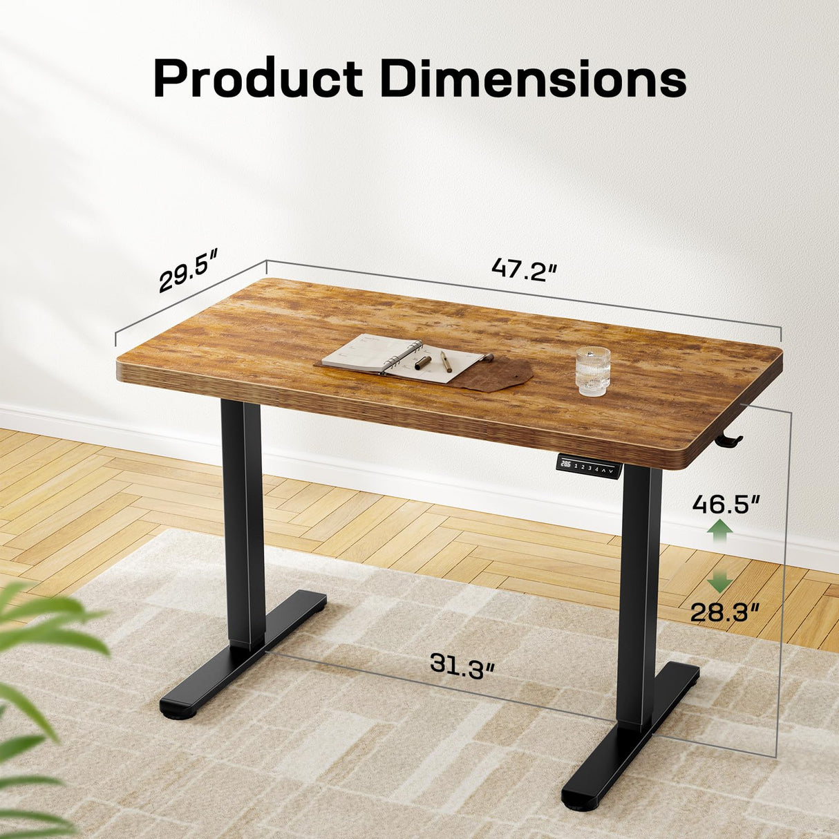 Marsail 48 x 30 Electric Standing Desk with One-Piece Desktop, Sit Stand Desk with Thickened Tabletop, Height Adjustable Stand Up Desk with Cable Management for Home Office(Frame+Desktop, 2 Packages) Marsail