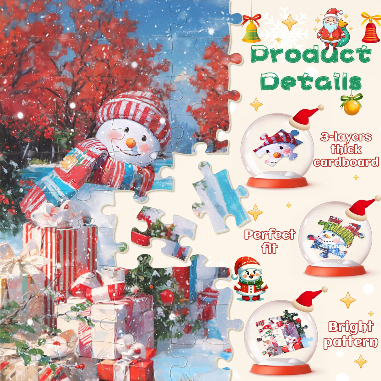 Bestbase 100 Piece Puzzles for Kids Ages 4-6 6-8 8-10, Christmas Snowman Holiday Jigsaw Puzzles, Kids Puzzles Wonderful Xmas Gifts, Christmas Puzzle Stocking Stuffers for Boys Girls Bestbase