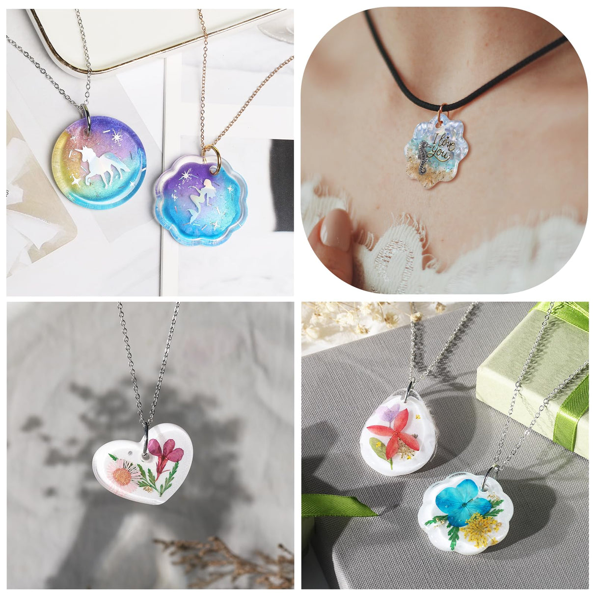 LET'S RESIN Keychain Resin Molds Silicone with Hole, 16 Cavities UV Resin Jewelry Pendant Mold for Beginner, Epoxy Resin Molds for Keychain Pendant Jewelry Making LET'S RESIN