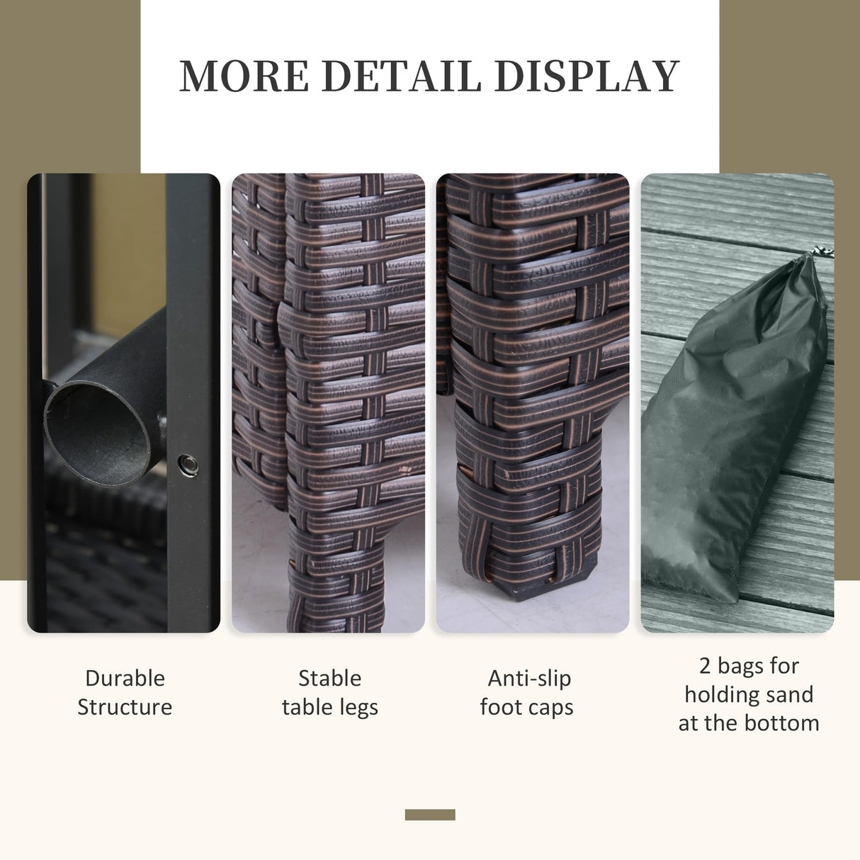 Outsunny 22'' Rattan Wicker Side Table with Steel Frame, Umbrella Insert Hole, Sand Bag for Outdoor, Patio, Garden, Backyard, Brown Outsunny