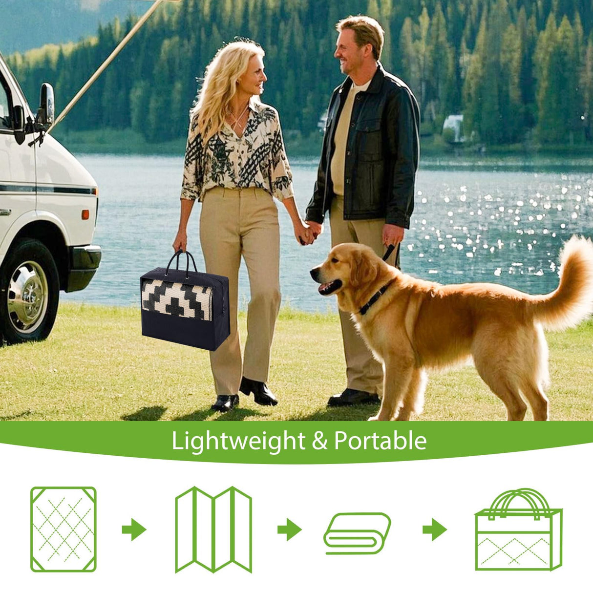 Smiry Waterproof Outdoor Rug 5x8 ft, Reversible Plastic Straw Patio Camping Rugs, Outdoor Indoor RV Mat Carpet for Patio, Outside Entry, Backyard, Deck, Bench, Picnic, Camper, Black & Beige Smiry