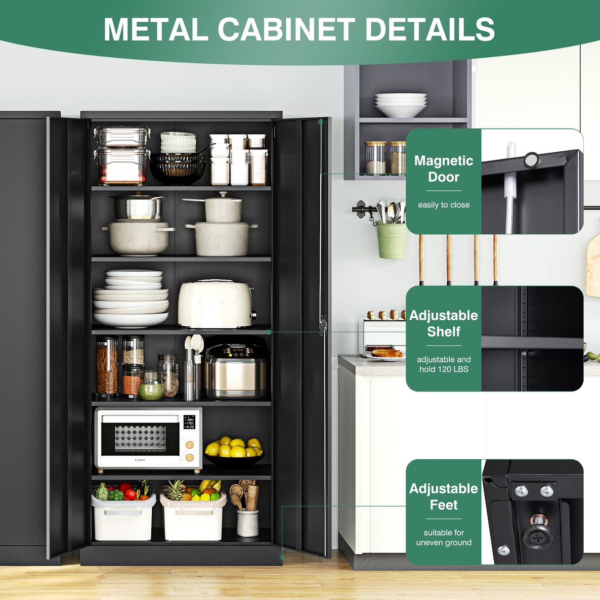 Letaya Metal Garage Storage Cabinets with Lock Door and Adjustable Shelves, Steel Tool Cabinets for Home,Office,Warehouse Organisieren (Black, 72" H) Letaya