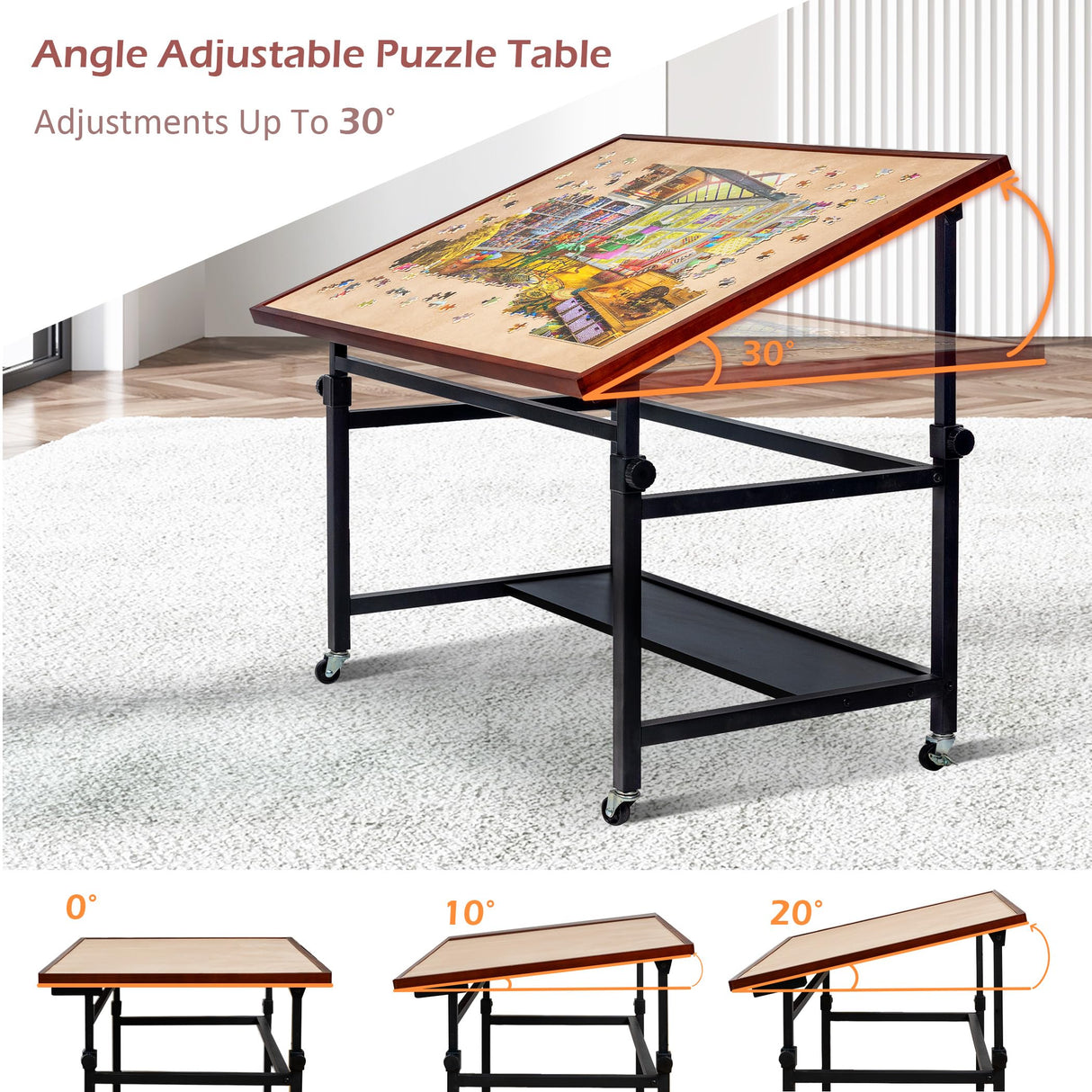 Lavievert Jigsaw Puzzle Table with Cover, Angle & Height Adjustable Puzzle Board Easel with Open Storage Shelf, Large Tilting Table with 4 Rolling Wheels for Up to 1500 Piece Puzzles LAVIEVERT